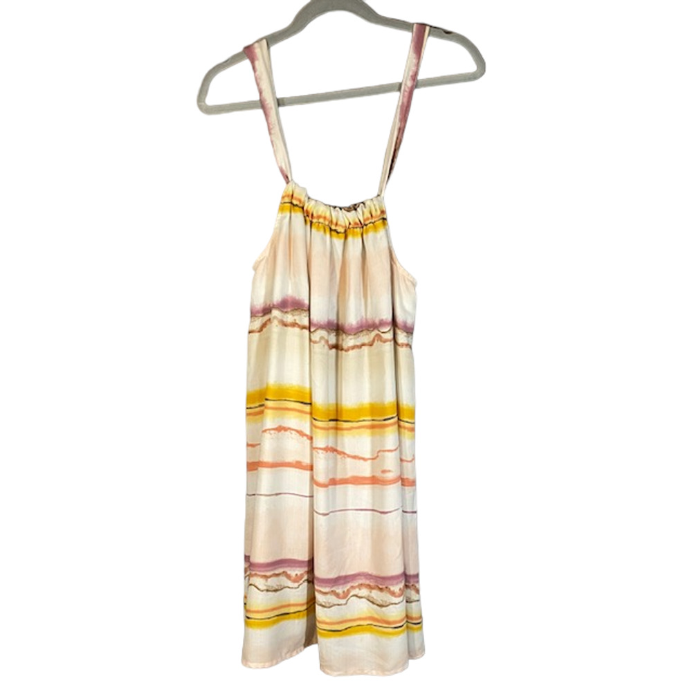Nine West White Multi-Color Ruched Neck Sleeveless Dress Woman Sz S